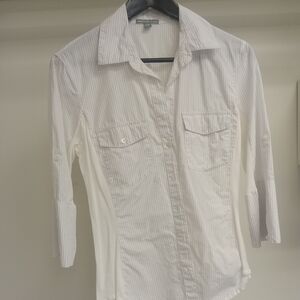 James Perse White and Light Gray Pinstripe Dress Shirt